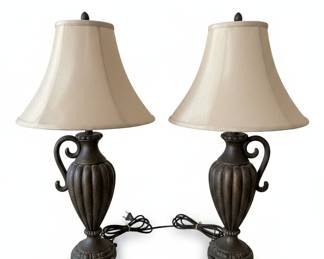Pair of Traditional Bronze Urn Table Lamps