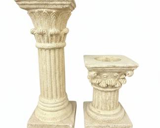 Neoclassical Style Resin Column Candle Holders - Set of Two