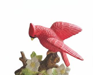 Vintage Porcelain Cardinal Figurine on Floral Branch