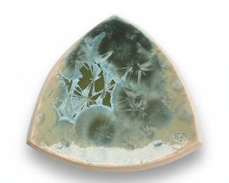 Studio Art Pottery Triangular Dish with Crystalline Glaze by Megan Billings