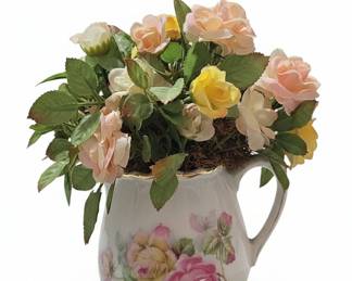 Vintage Hand Painted Porcelain Creamer with Artificial Roses