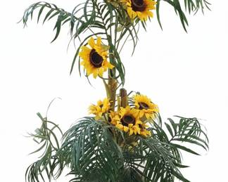 Artificial Sunflower and Palm Floor Arrangement in Decorative Pot