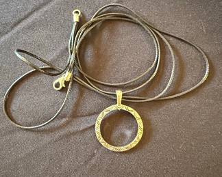 Geometric Etched Circle Pendant on Cord Necklace