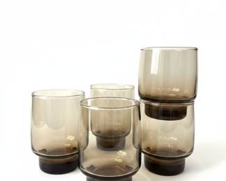 Vintage Libbey Tawny Accent Smoked Glass Tumbler Set