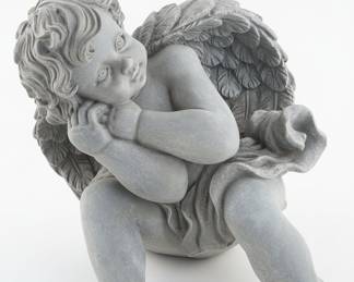Cast Stone Seated Cherub Garden Statue