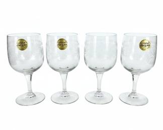 Cristal d'Arques France Matignon Etched Floral Wine Glasses