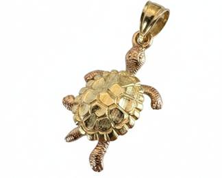 14K Two-Tone Gold Textured Sea Turtle Pendant