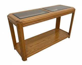 Vintage Oak Sofa Table with Glass Inserts