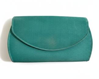 Vintage Teal Satin Envelope Clutch Purse with Silver Chain Strap