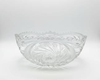 Vintage Cut Crystal Pinwheel Fan Bowl with Scalloped Rim