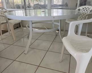 White Metal Frame Patio Dining Set with Glass Top