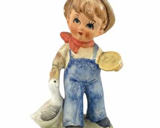 Vintage Boy with Goose Ceramic Figurine - Holland Mold
