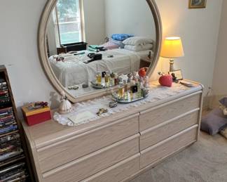 Palliser Furniture Light Oak SixDrawer Dresser with Round Mirror second image
