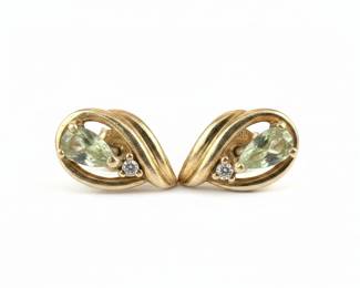 14K Yellow Gold Pear Aquamarine & Diamond Dangle Earrings