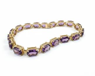 14K Yellow Gold Oval Amethyst Tennis Bracelet
