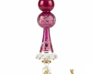 Vintage Egyptian Hand Blown Purple Glass Finial Ornament with Gold Accents