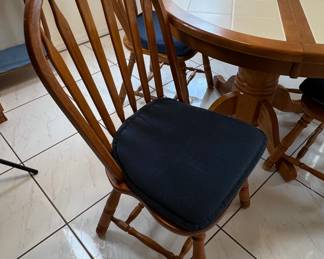 Vintage Oak and TileTop Pedestal Dining Set with SpindleBack Chairs second image