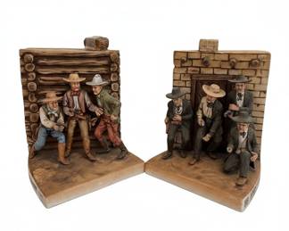 Daniel Monfort Ceramic Western Gunfight Bookends