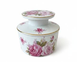 American Cut Crystal Floral Porcelain Trinket Box