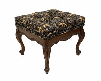 Vintage Queen Anne Style Stool with Elephant Print Upholstery