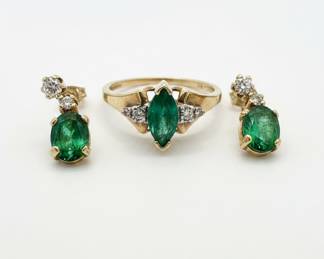 Vintage Emerald Ring and Earrings Set
