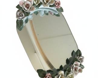 Vintage Floral Ceramic Vanity Tray Mirror