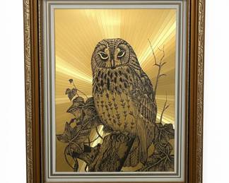 Vintage Dufex Gold Foil Owl Wall Art
