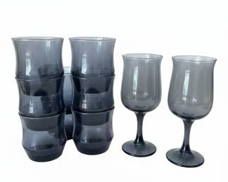 Vintage Smoke Grey Libbey "Impromptu" Wine Glasses and Tumblers Set