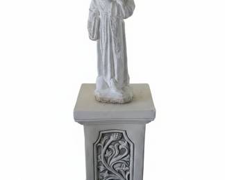 Concrete Saint Francis Garden Statue on Floral Pedestal