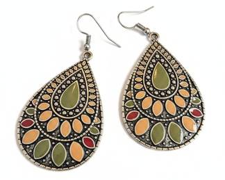 Bohemian Style Teardrop Enamel Dangle Earrings