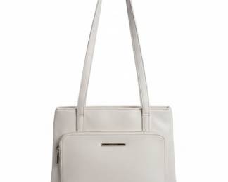 Vintage White Leather Shoulder Tote with Front Zip Pocket - Worthington