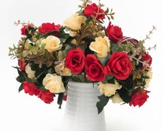 Artificial Rose Floral Arrangement in Ribbed White Vase