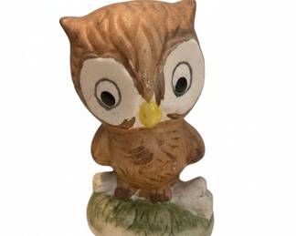 Vintage Napcoware Ceramic Owl Figurine with Frog and Flowers