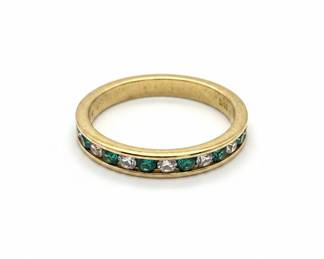 Gold-Tone Alternating Emerald Green and Clear Stone Eternity Band