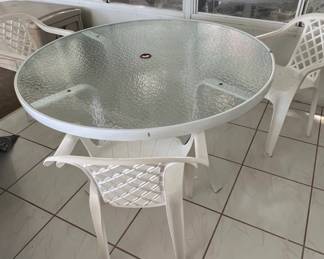 White Metal Frame Patio Dining Set with Glass Top fourth image