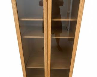 Vintage Oak Two-Door Display Cabinet with Glass Doors