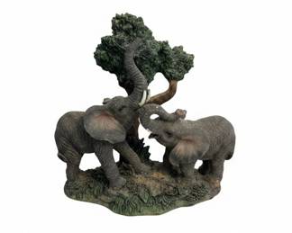 Vintage Resin Elephant and Tree Figurine