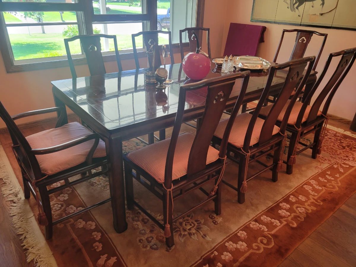 Table with 8 Chairs by White Furniture. Extra leave and pads.