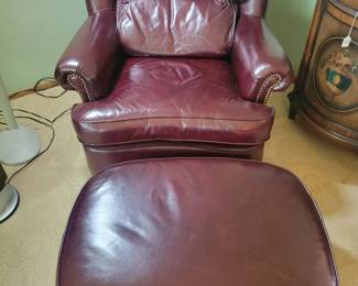 Smith and Gaines Leather Armchair and Ottoman.