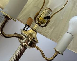 Brass Floor Lamp with Pleated Shade and Fluted Column second image