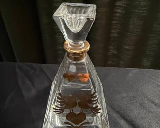 Vintage Glass Decanter with Love Birds and Hearts Design