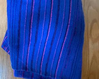 Vintage Blue, Pink, and Dark Blue Striped Wool Blanket