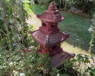 Red ThreeTier Pagoda Garden Lantern