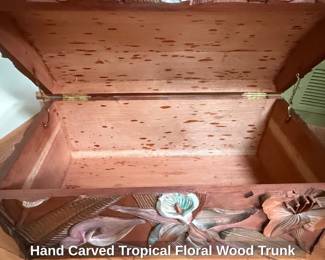 Hand Carved Tropical Floral Wood Trunk third image