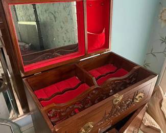 Vintage AsianStyle Carved Wood Jewelry Chest fourth image