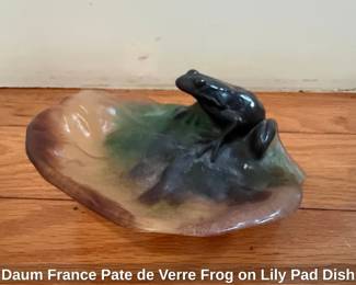 Daum France Pate de Verre Frog on Lily Pad Dish