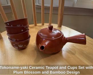 Tokonameyaki Ceramic Teapot and Cups Set with Plum Blossom and Bamboo Design