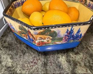 HK Tunstall Octagonal Serving Bowl Cottage Scene