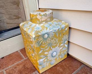 Vintage Yellow Floral Square Ginger Jar