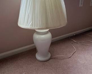 White Ceramic Ginger Jar Table Lamp with Pleated Shade